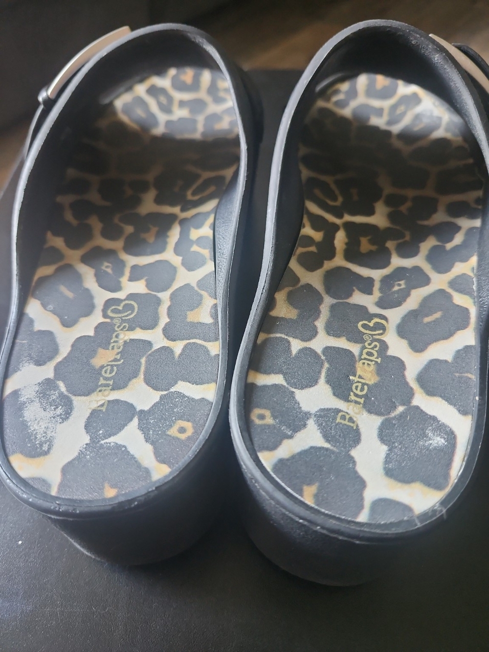 Baretrap Black Leopard-Print Slides